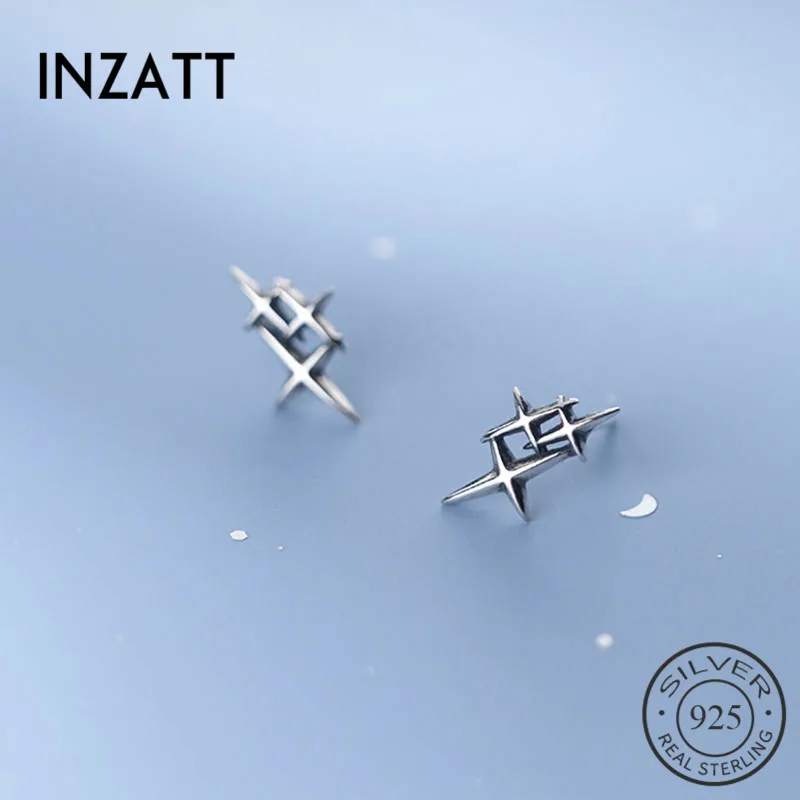 

INZATT реальные 925 стерлингового серебра тайский серебряный крест серьги-гвоздики со звёздочками для мода для женщин, хорошее ювелирное издел...