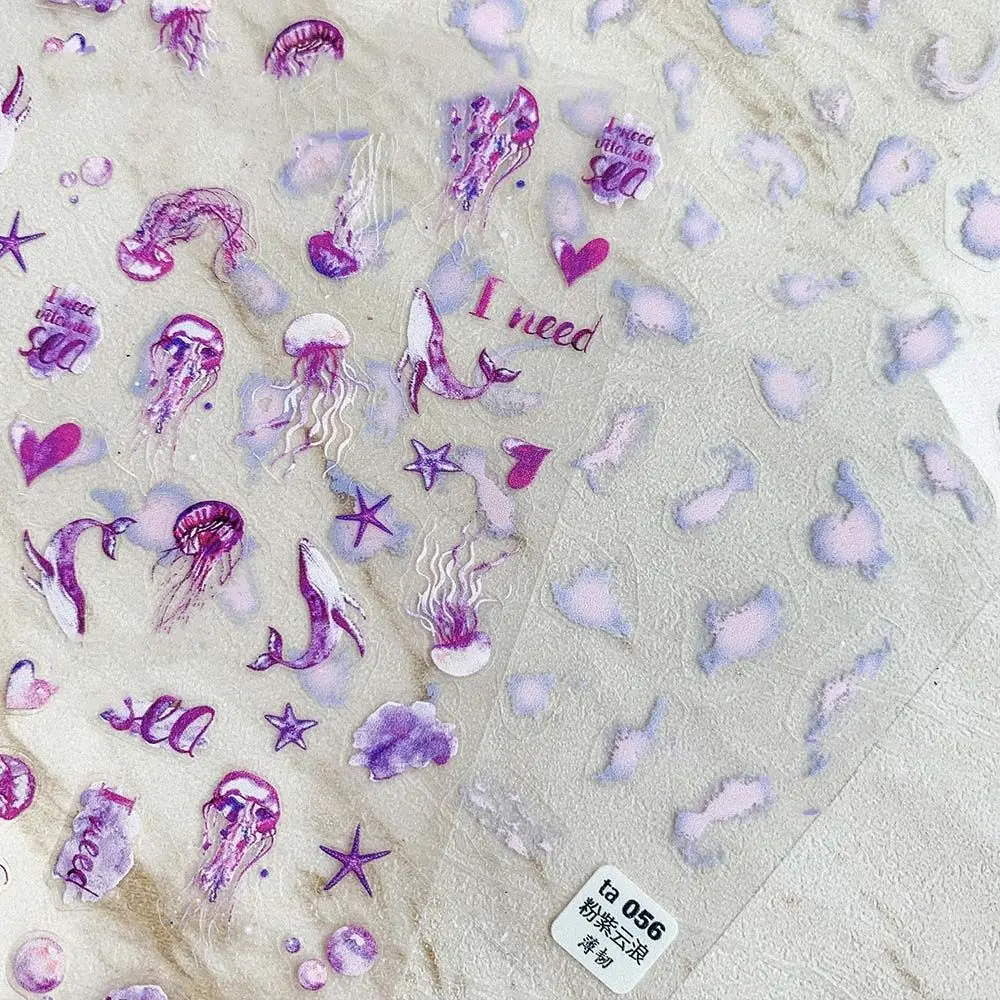 

Наклейки для ногтей Elf Jellyfish, Кит, ультратонкая амулетная аппликация, цветные наклейки для ногтей с облаками, аксессуары для фотографий