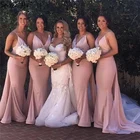 Женское платье подружки невесты, розовое платье на тонких бретельках с V-образным вырезом, без рукавов, со шлейфом, платье для выпускного вечера, 2021