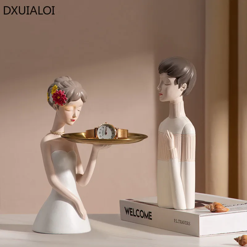 

DXUIALOI Creative resin figure sculpture wedding candy tray home decor desktop storage living room storage tray wedding gift