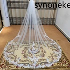 Кружевная свадебная фата, длинная кружевная Фата с гребнем и блестками, свадебные аксессуары, 3 метра, цвет слоновой кости, 2021