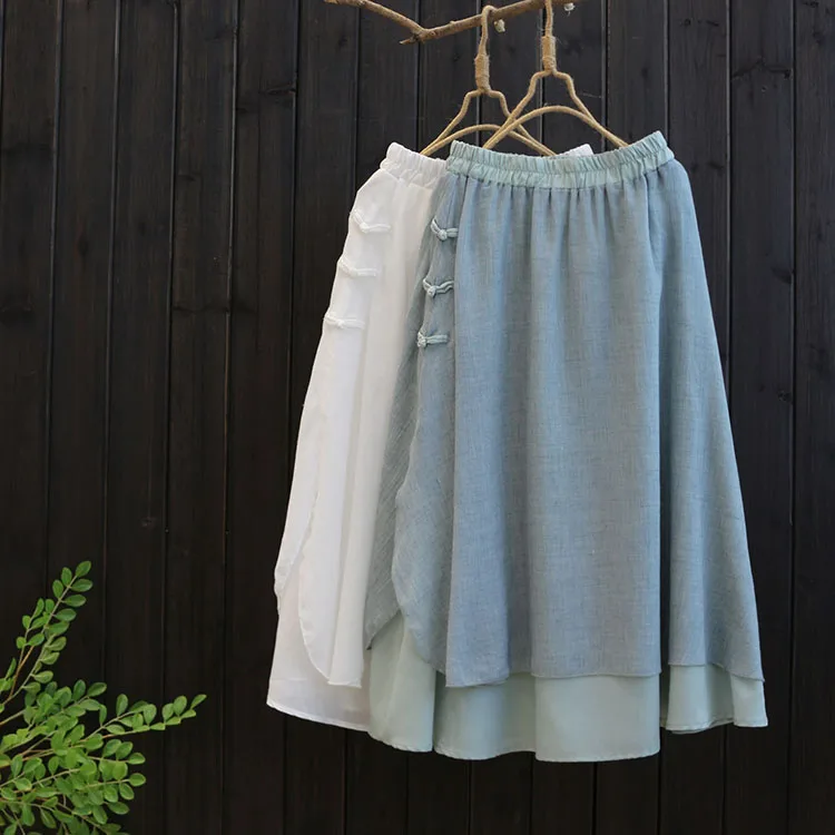 

Женская Двухслойная юбка из хлопка и льна, трапециевидная юбка с винтажной пряжкой, Новинка лета 6593