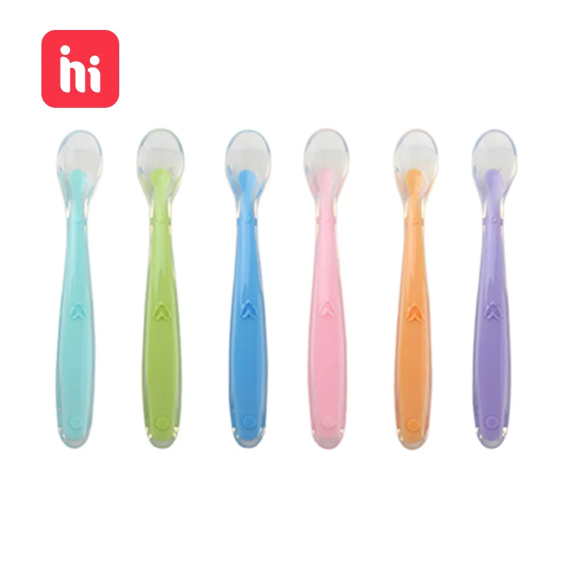 Лидер продаж детская мягкая силиконовая ложка конфетный цвет датчик температуры