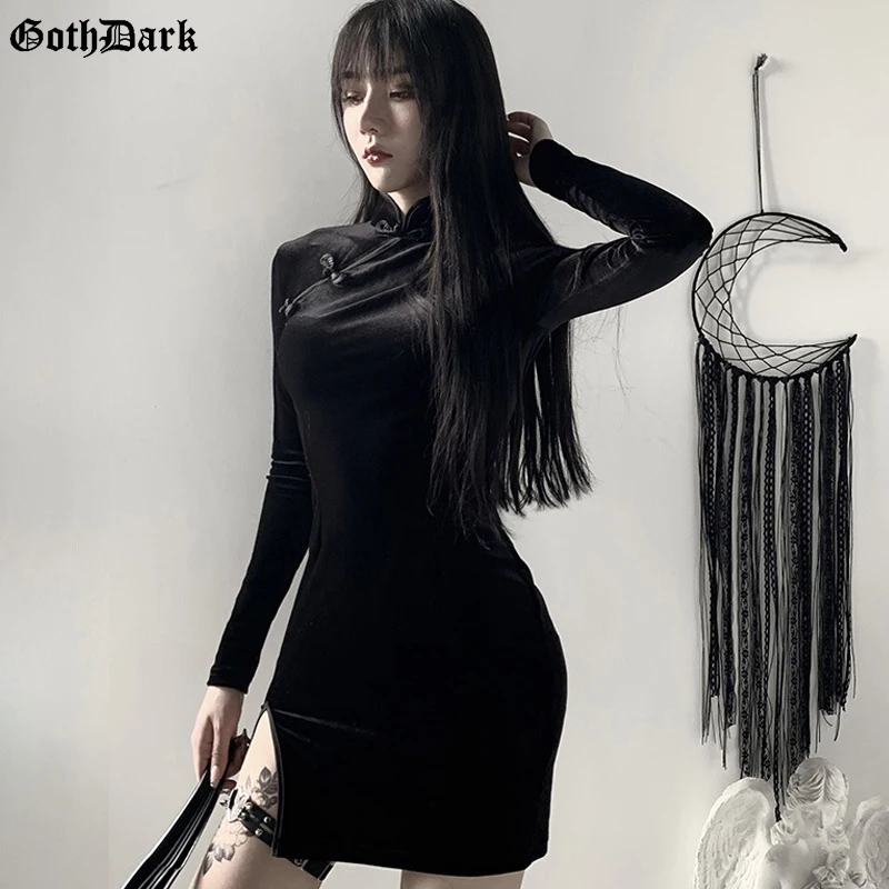 Goth Dark однотонные винтажные готические платья Harajuku Осень 2021 лоскутное гранж
