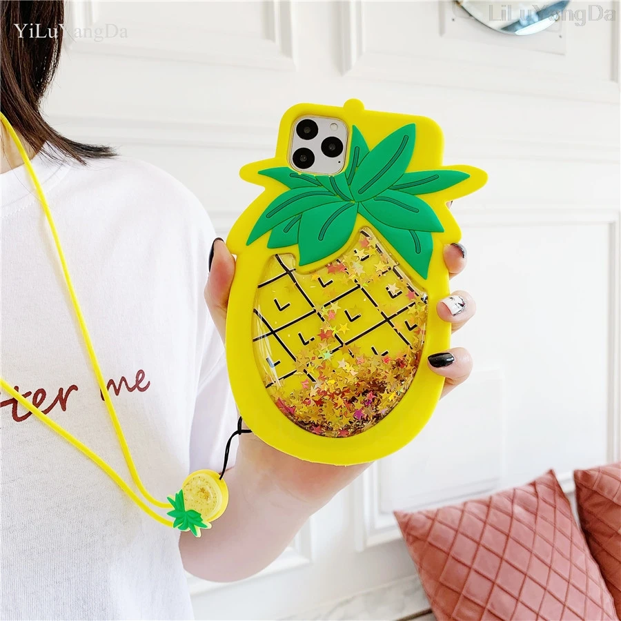 3D Ананас зыбучий песок блестящий чехол для телефона Apple iPhone 6 6s 7 8 Plus X XR XS 11 Pro Max