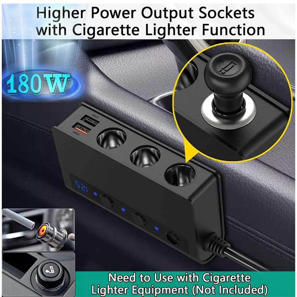 

3 Socket Universal Dual USB Easy Install Car Charger Multifunction Digital Display Practical Replacement Parts Durable Repair