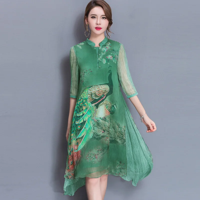 2020 Europe Summer Women Animal Print ethnic Dress Elegant Vintage Slim A-Line Plus Size Half Sleeve Office | Женская одежда