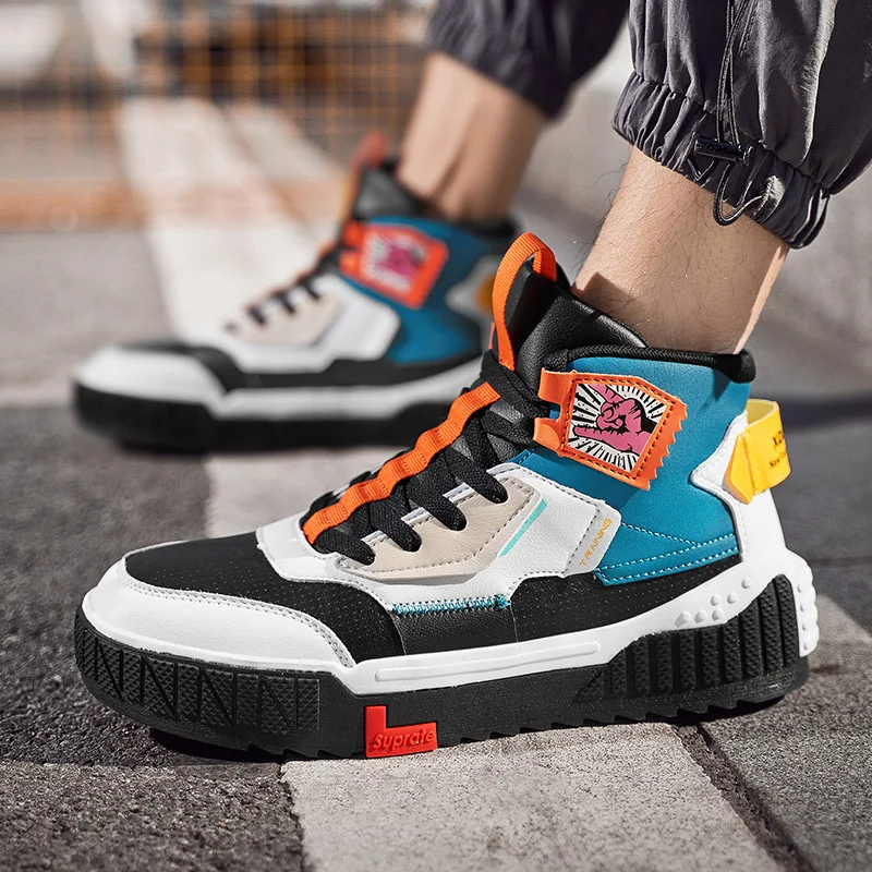 Brand Men's Platform Shoes Sports Boots Genuine Leather Fashion High Men Designer Sneakers Outdoor Mens Trainers Skateboard Shoe