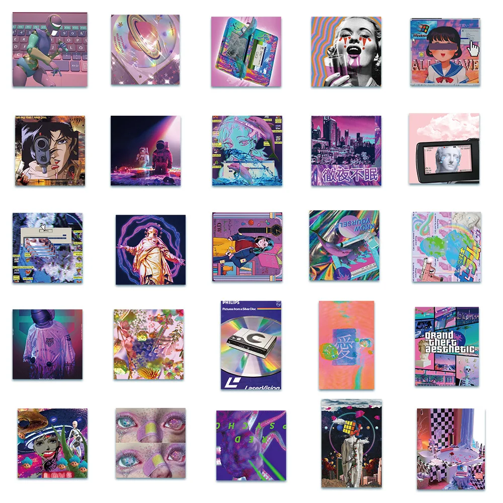 103050pcs ins style purple vaporwave graffiti stickers aesthetics decal skateboard laptop phone bike cool waterproof sticker free global shipping