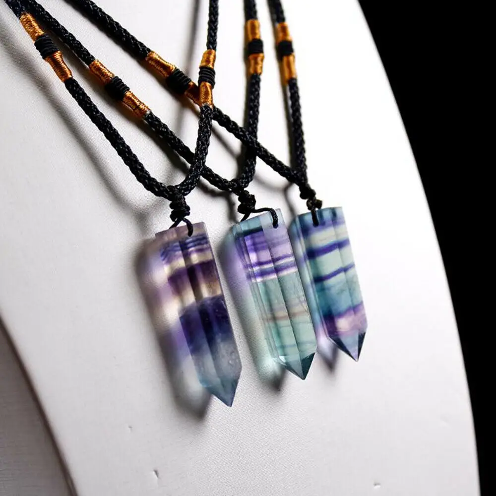 

Imixlot Natural Rainbow Fluorite Single Point Reiki Crystal Pendant Necklace