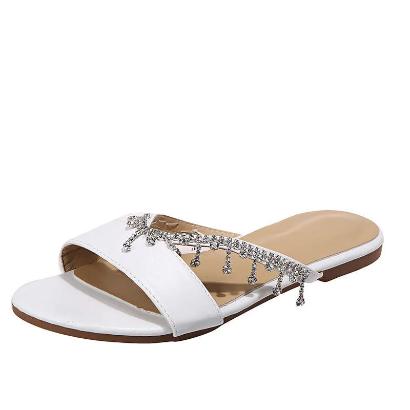 

2021 European Women Rhinestone Pearl Sandals Flat Fashion Women's Sandals A856