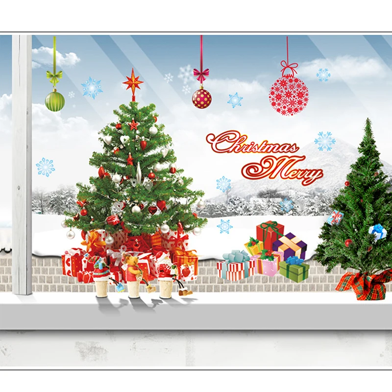 

Съемные рождественские статические наклейки из ПВХ, наклейки на окна с Санта-лосем, украшение, снежинка, наклейки на стену, Новогодняя вечер...
