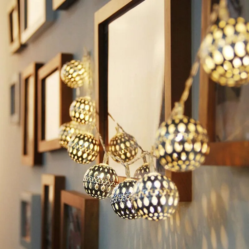 Гирлянда с 20 светодиодами на солнечной батарее марокканские серебряные шарики