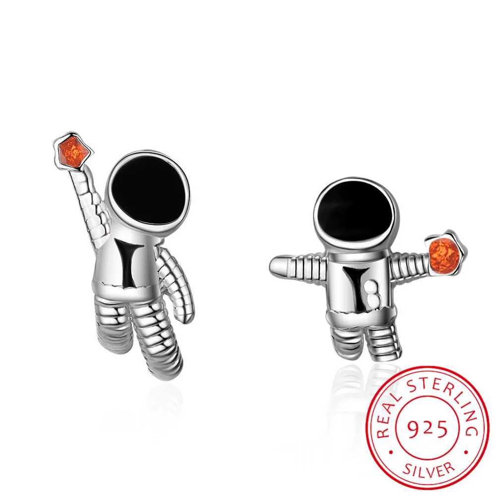 

Cute Cartoon Starry Sky Asymmetric Astronaut Stud Earrings Universe Planet Star 925 silver needle Earring For Women Girl