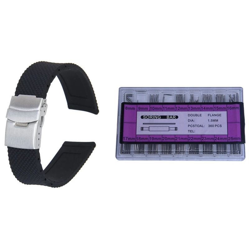 

Ремешок для часов 360 шт., пружинный звеньевой ремень и 1 шт. ремешков для часов, спортивный черный силиконовый резиновый ремешок для часов