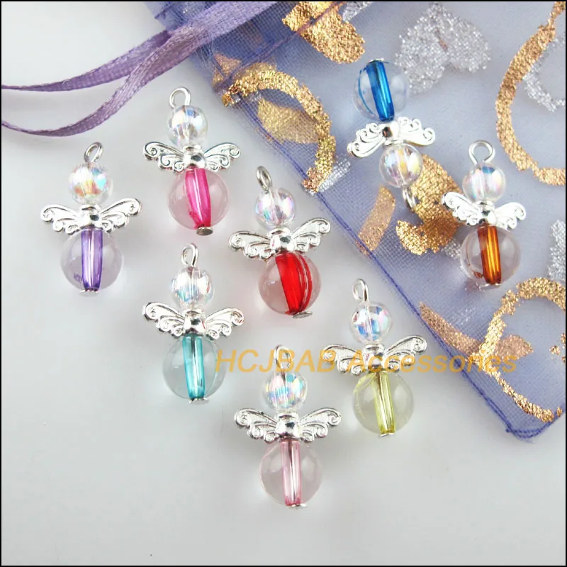 24 шт посеребренные крылья смешанные Танцы амулеты ангелы Подвески 14x21mm |