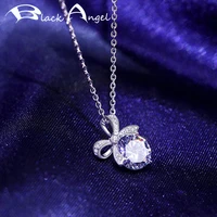 black angel 925 sterling silver luxury amethyst gemstone zircon cute bowknot pendant necklace for women jewelry wedding gift
