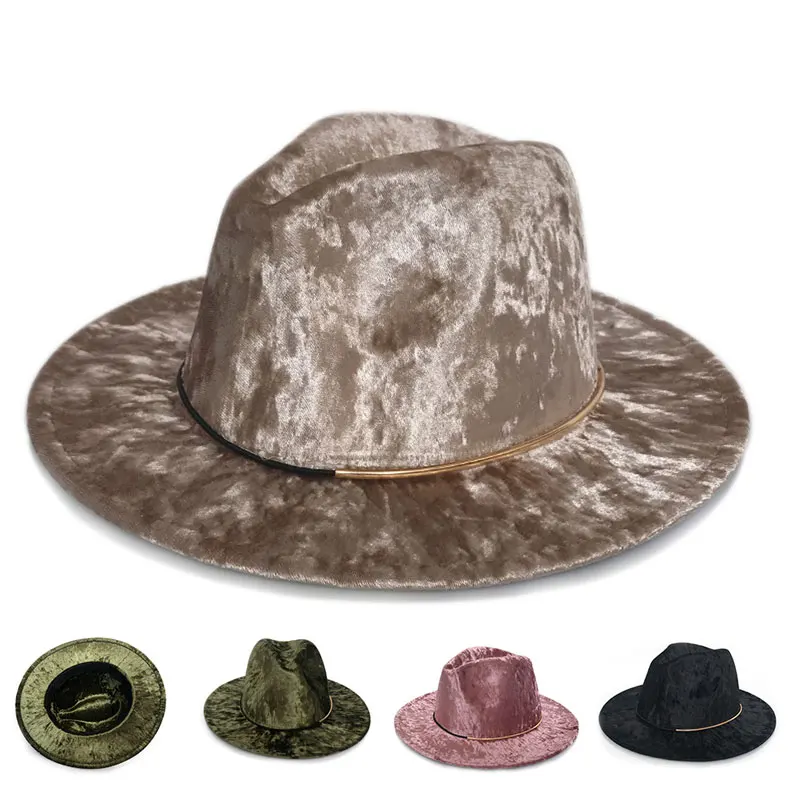 

Шляпа плюшевая для мужчин и женщин, модная Панама с золотым поясом, с широкими полями, для церкви, занятий спортом на открытом воздухе, Осень-...