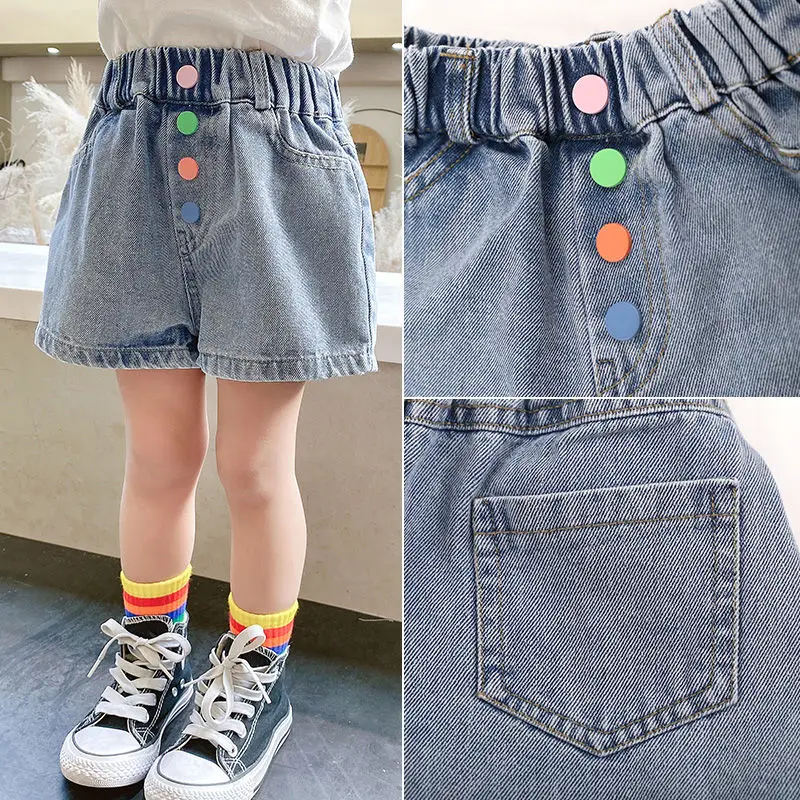 Модные детские шорты штаны для мальчиков и девочек летние джинсовые цветные