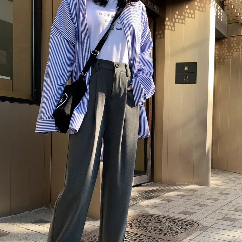 Брюки женские Костюмные с высокой талией свободные длинные брюки весна осень 2021