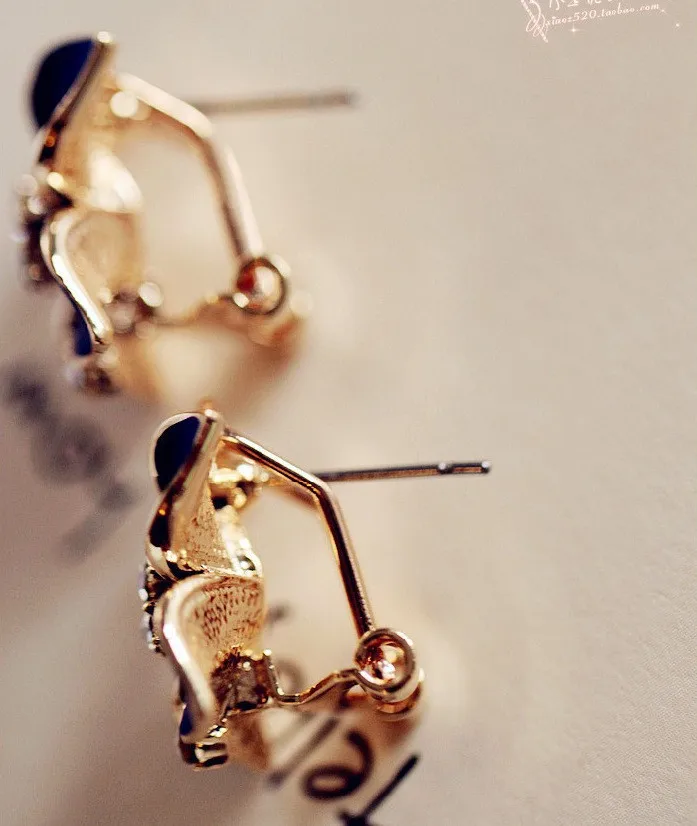 Элегантные женские Серьги-гвоздики с синими цветами камелии и кристаллами