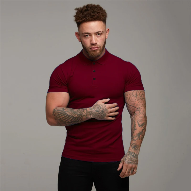 

New Summer Fashion Mens Solid Short Sleeve Polo Shirts Slim Fit Turn Collar Male Gym Bodybuilding Fitness Polo Shirt plus size