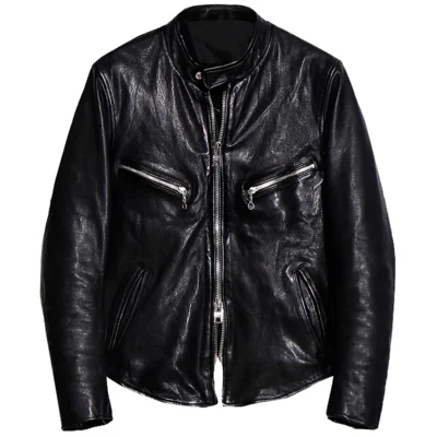 

Мужская мотоциклетная куртка из овечьей кожи, с воротником-стойкой