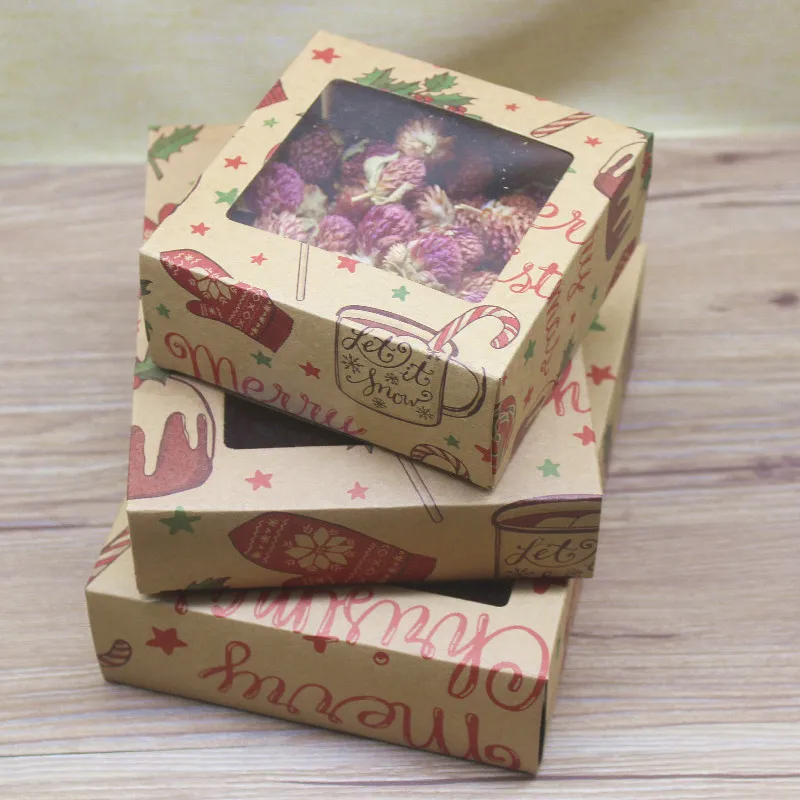 20 штук в наличии 6 размеров DIY белый/коричневый Рождественская коробка с окном