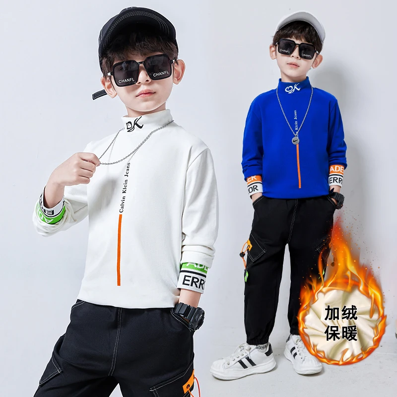 

Детская зимняя хлопковая футболка с длинным рукавом, с высоким воротником