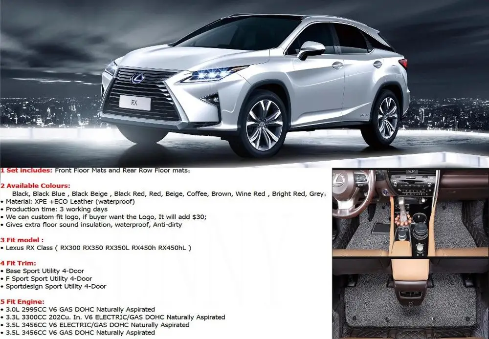 Реальная съемка коврики в салон для Lexus RX класса RX300 RX350 RX350L RX450h RX450hL 6D полное