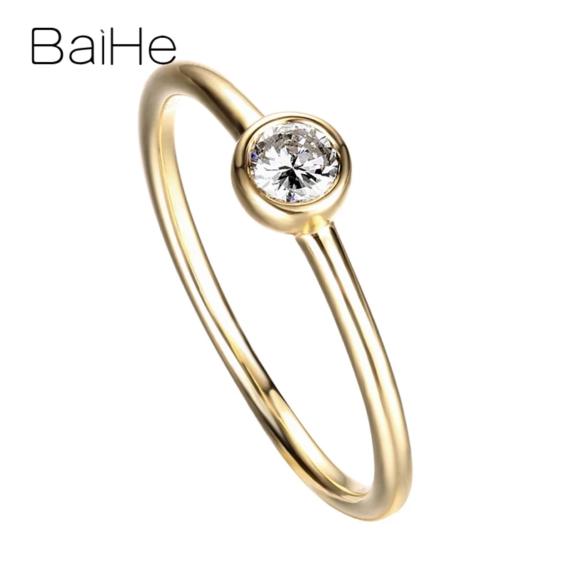 BAIHE Solid 14K желтое золото 0.08CT Сертифицированный H/SI круглая огранка натуральные бриллианты свадебные женские модные ювелирные изделия кольцо