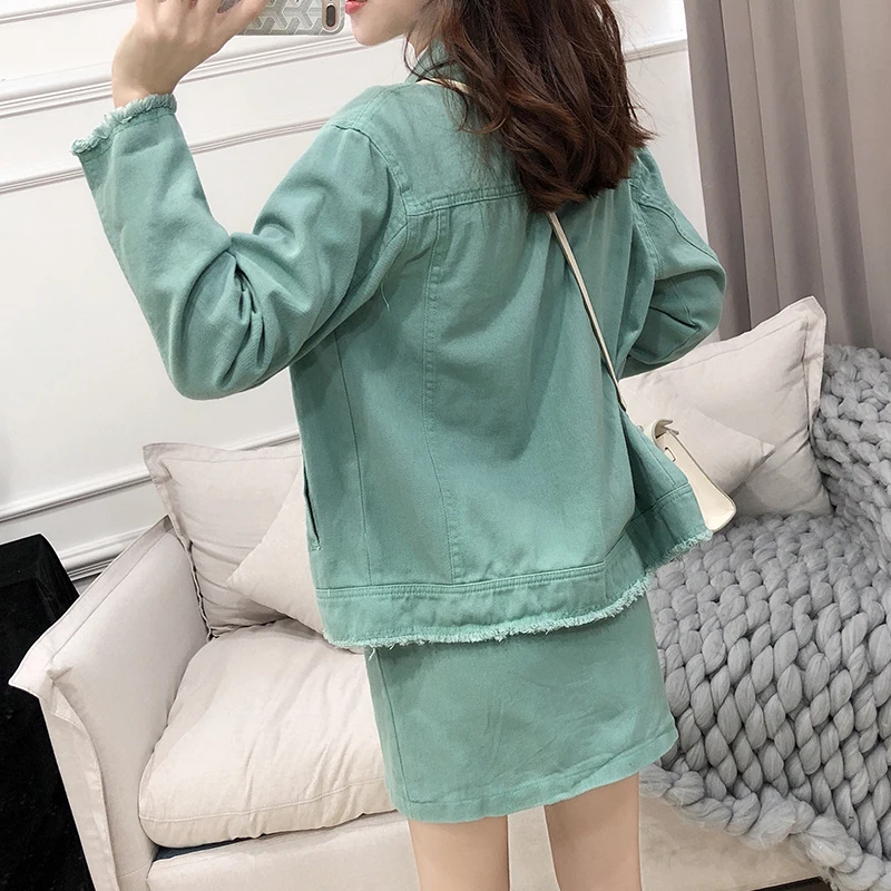 Розовая Женская одежда 2019 однобортные повседневные джинсовые куртки Женский