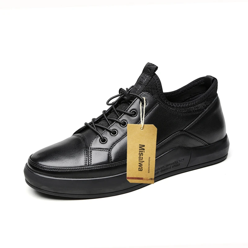 Misalwa Genuine Leather High Quality Men Shoes Casual Daily Trendy Sneakers Mens Black Comfortable Footwear Spring / Winter 2021 |