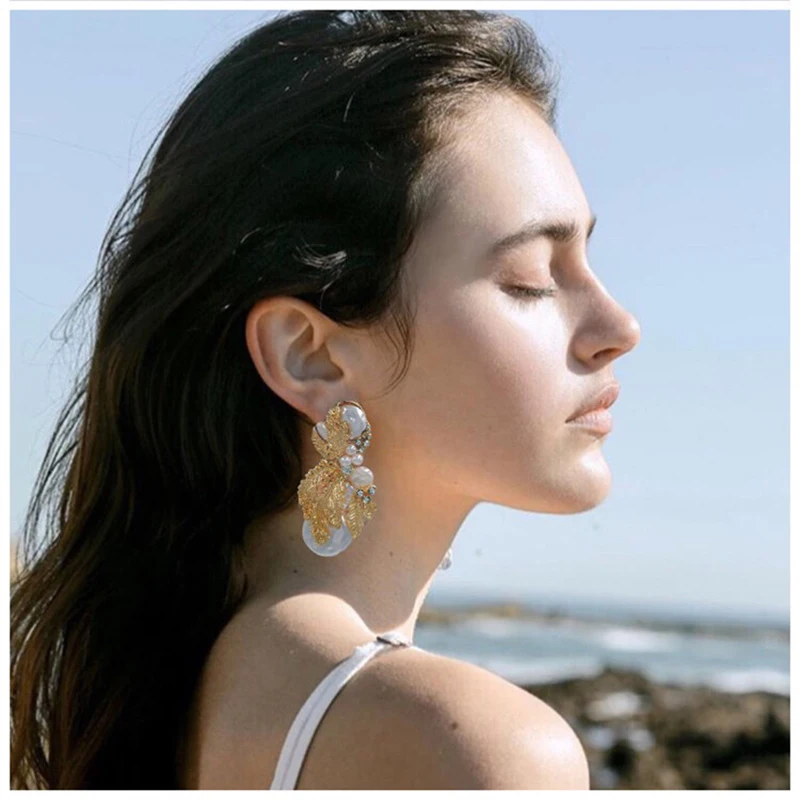 Yhpup большие серьги висюльки из цинкового сплава с имитацией жемчуга золотые