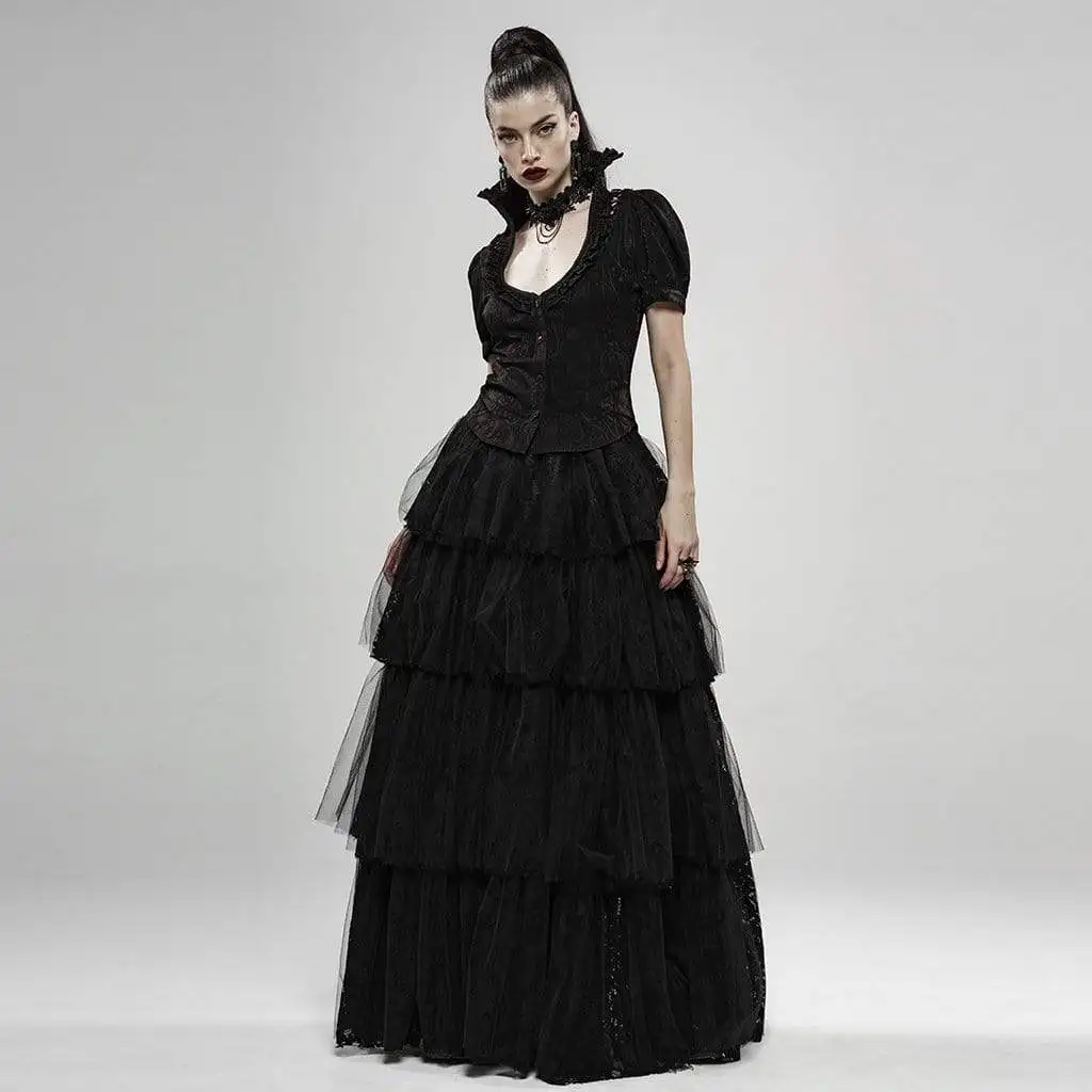 Панк рейв женские Готический Стенд воротник с пышными рукавами черные рубашки WY