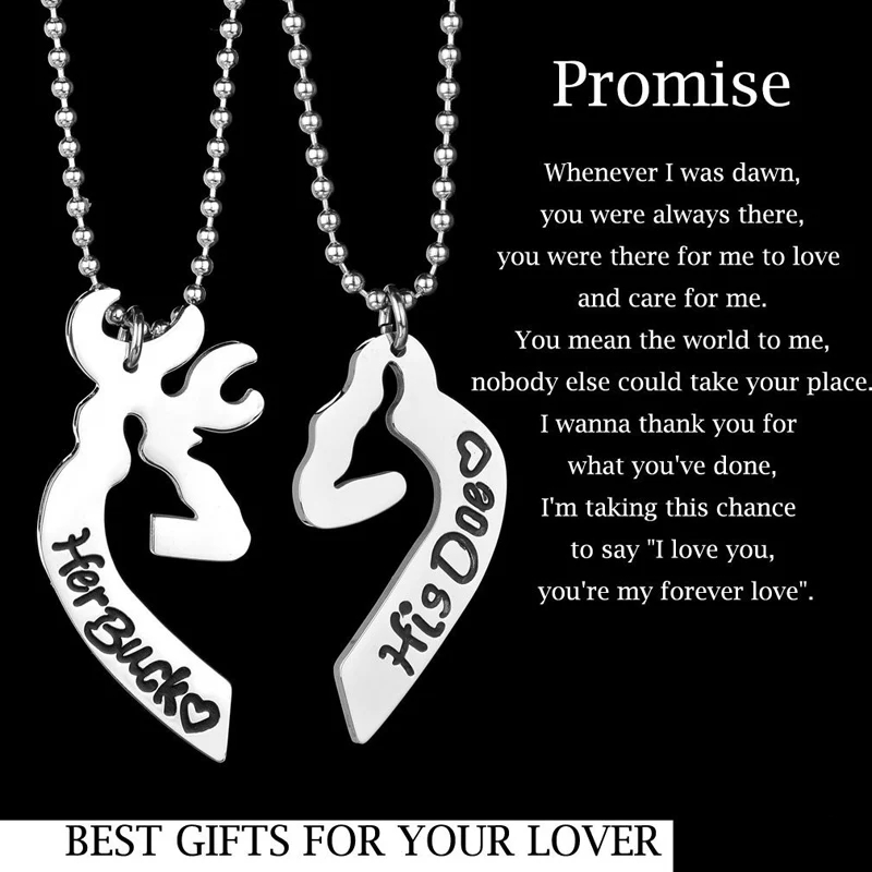 Совпадающее ожерелье с сердцем и оленем из нержавеющей стали надпись His Doe
