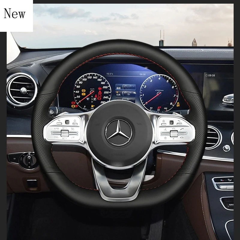 

For Mercedes-Benz B180 B200 CLA CLS GLB200 EQC400 GLA220 DIY Hand-Stitched Leather Car Steering Wheel Cover Set Car Accessories