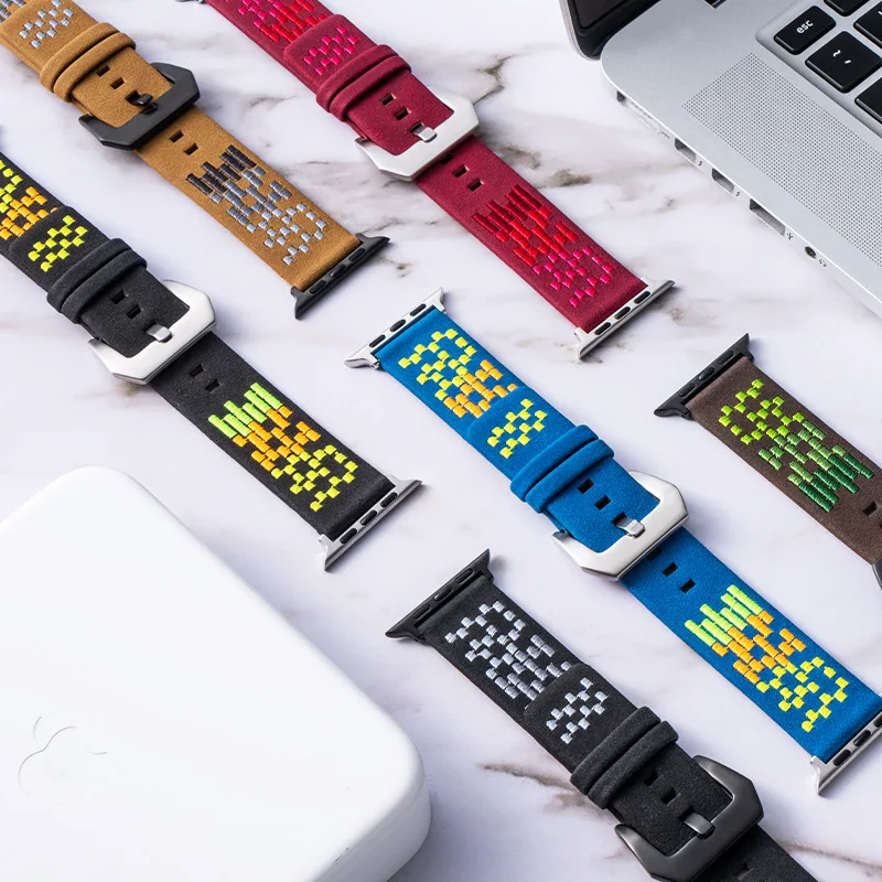 

Leather Watch Band for Apple Watch Series 5 4 3 2 1 Strap for Iwatch 38/40mm 42/44mm Embroidery Band Accessories for Apple Watch