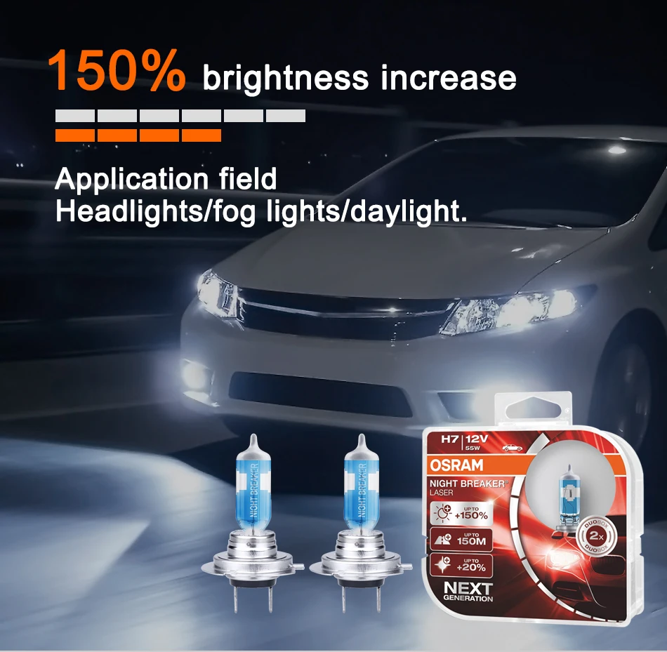 Лампа Ксеноновая OSRAM Night breaker автомобиля галогеновая ксеноновая лампочка высокий низкий пучок H4 12V 60/55W P43T 9003 H1 P14.5S H7 PX26D фар лампа 1 пара