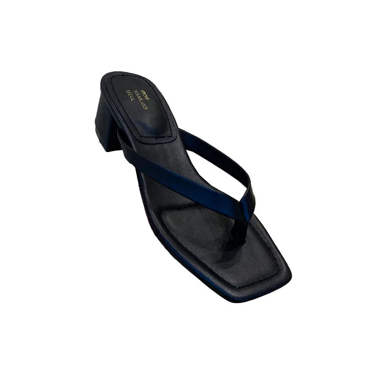 

Shoes Woman's Slippers Square Toe Slides Rubber Flip Flops Med 2021 Summer Hawaiian Soft Fabric Casual PU Hoof Heels Basic Rome