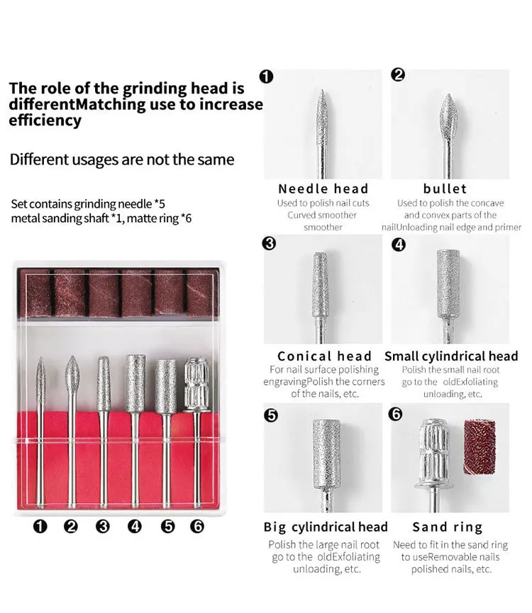 Электрический набор сверл для ногтей 3000 об/мин портативная машинка полировки