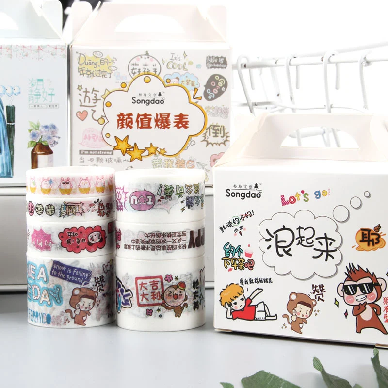 Винтажная декоративная клейкая лента Kawaii маскирующая Милая мультяшная васи для