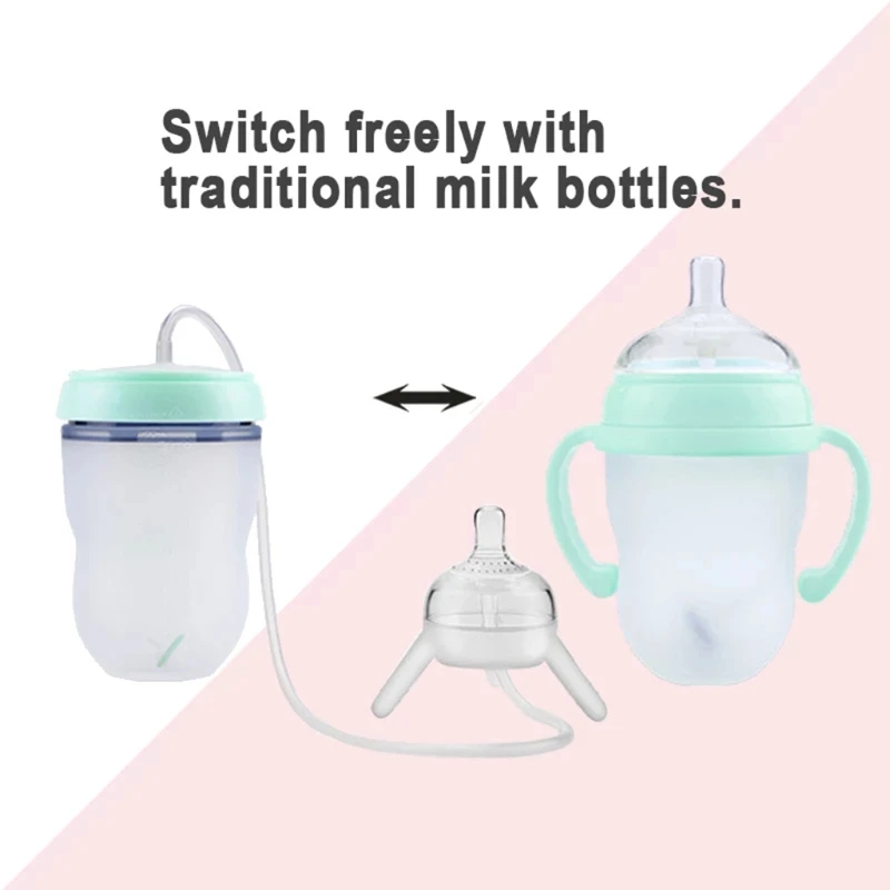 

250ml Wide Mouth Handless Newborn Milk Bottle Self-Feeding Baby Bottle with Long Straw Tube Silicone Sippy Kids Cup Anti-Colic