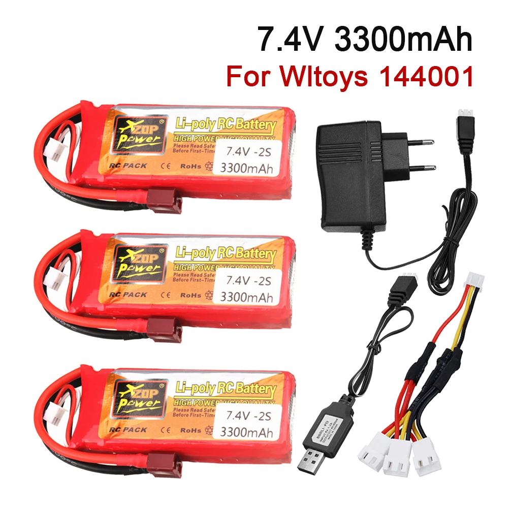 Аккумулятор 2S 7 4 В для Wltoys 144001 автомобильный гоночный автомобиль 3300 мАч литий