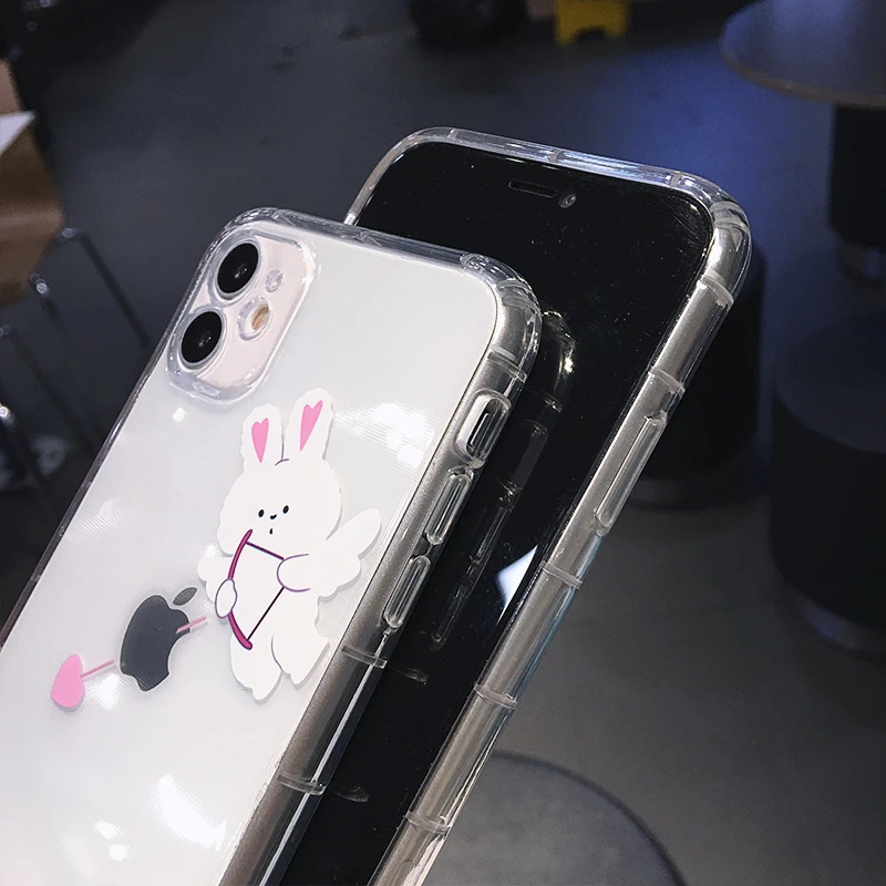 

Cute Cartoon Bear Rabbit Phone Case For iPhone 11 Pro MAX 12 Mini XS XR 7 8 Plus Funny Couple Transparent Soft Shockproof Cover