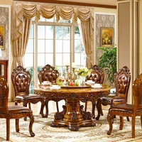 high end luxury chinese brown solid wood table and chair set