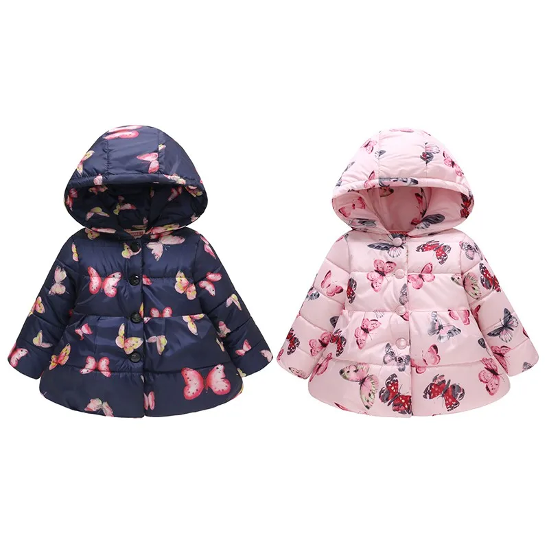 

Girls Winter Butterfly Print Button-down Padded Jacket Fashion