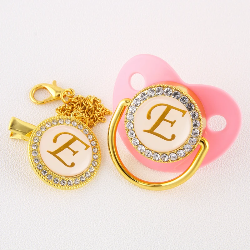 Роскошная розовая Соска-пустышка 0-12 месяцев с буквой A BlingBling Детская зажимом для