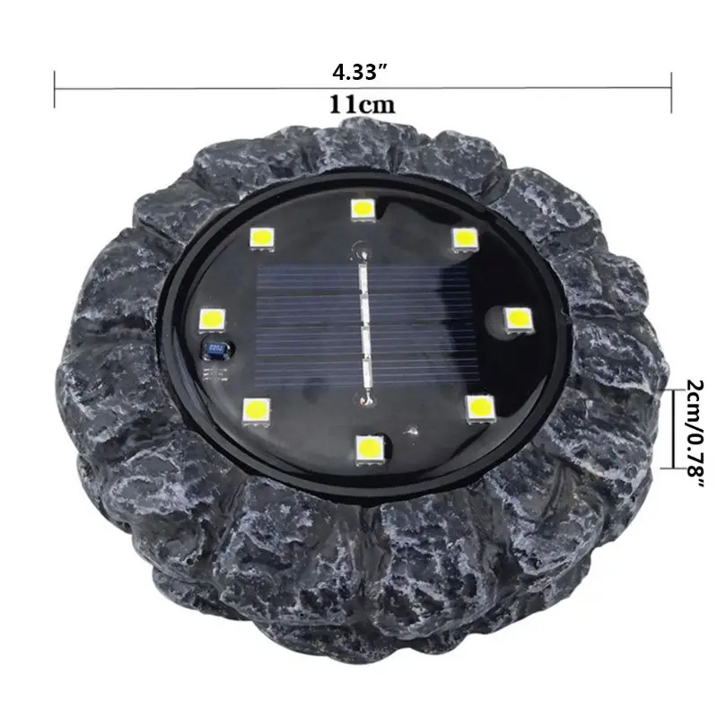 

Lights Disk Stone Heavy Duty Outdoor Solar Pathway Lights 8 LED, Auto On/Off, Water Resistant, with Included Stakes