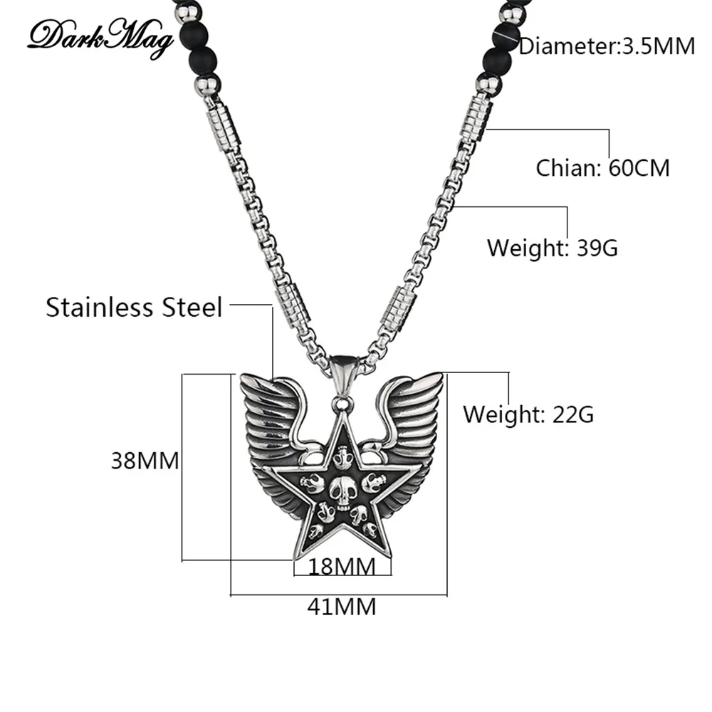 DarkMag 316L stainless steel Punk Devil Skull Men's Pendant black beads Necklace Unique Design Wing High Quality Jewelry | Украшения и